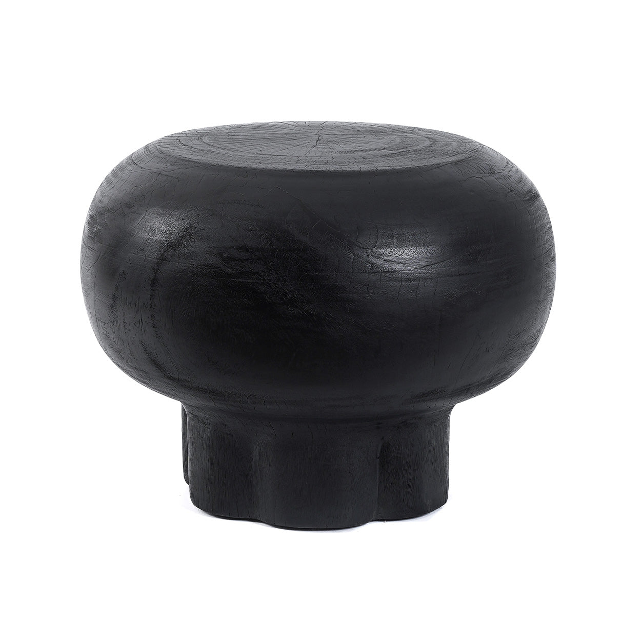 Table basse ronde en bois de suar noir forme champignon – Ø60 cm