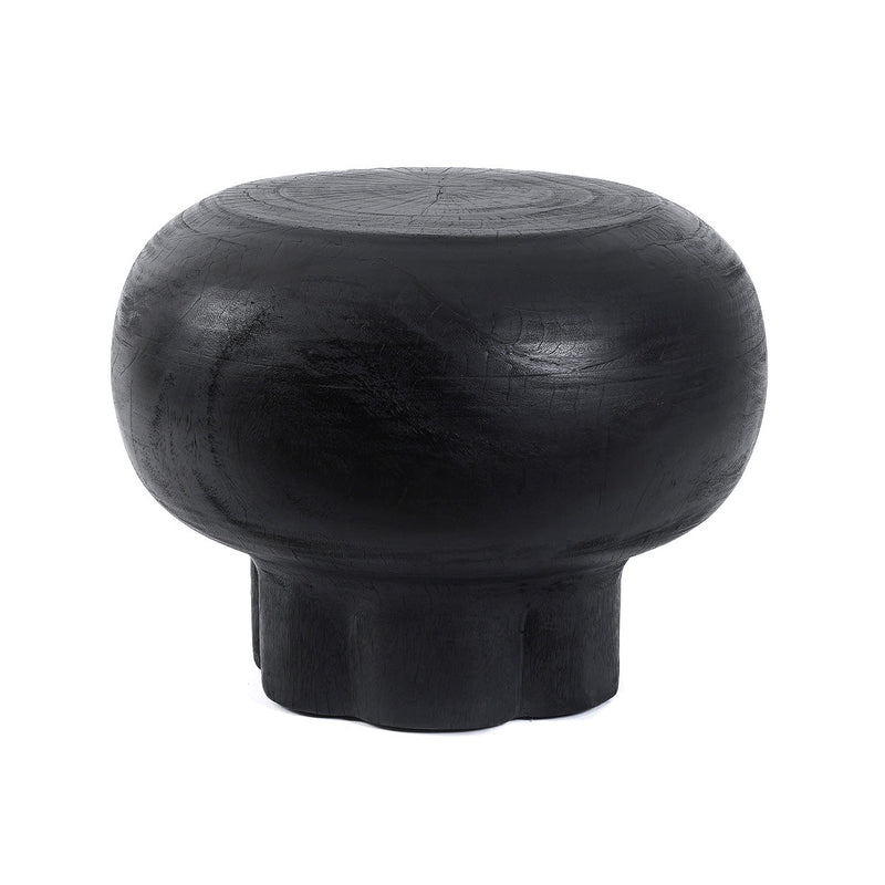 Table basse ronde en bois de suar noir forme champignon – Ø60 cm