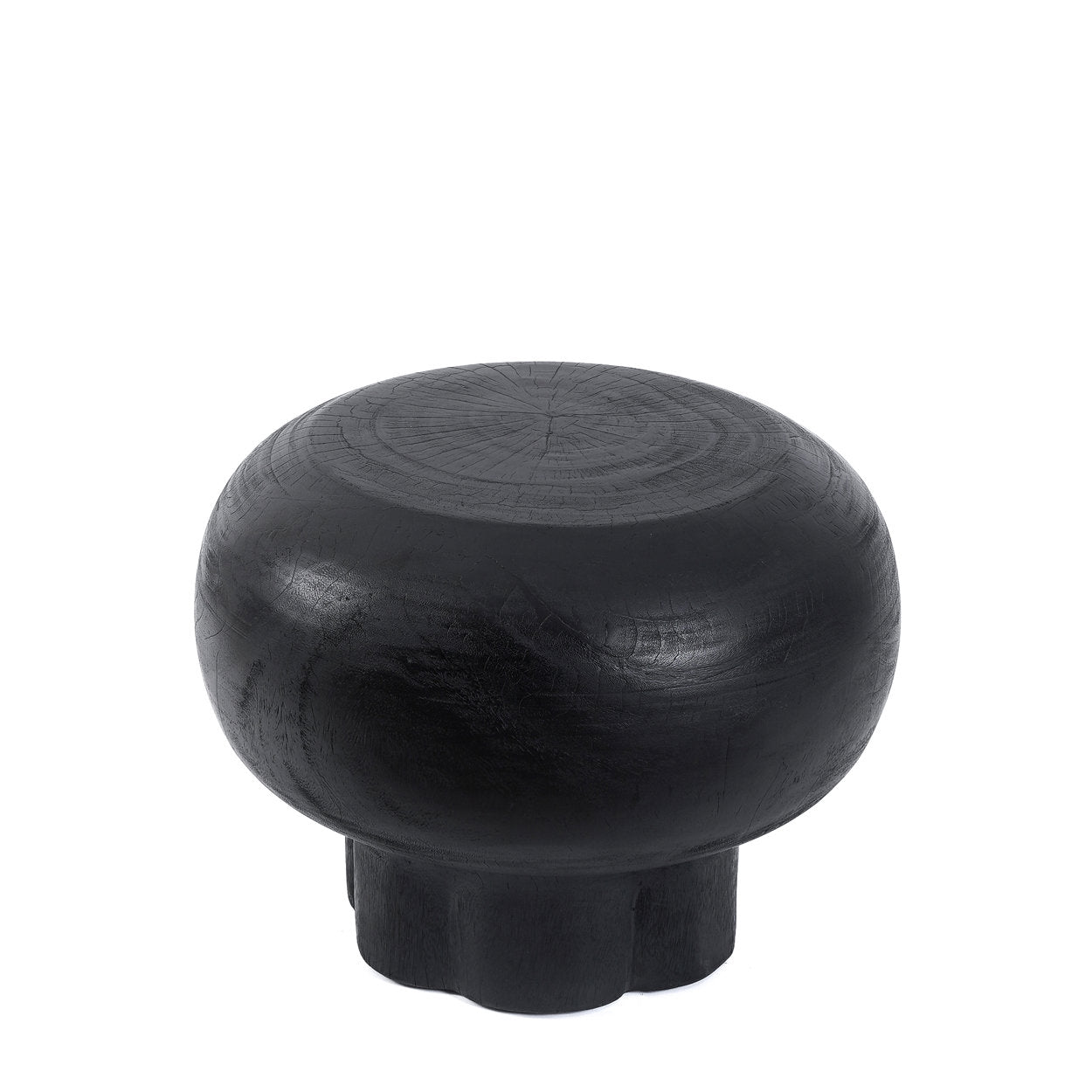 Table basse ronde en bois de suar noir forme champignon – Ø60 cm