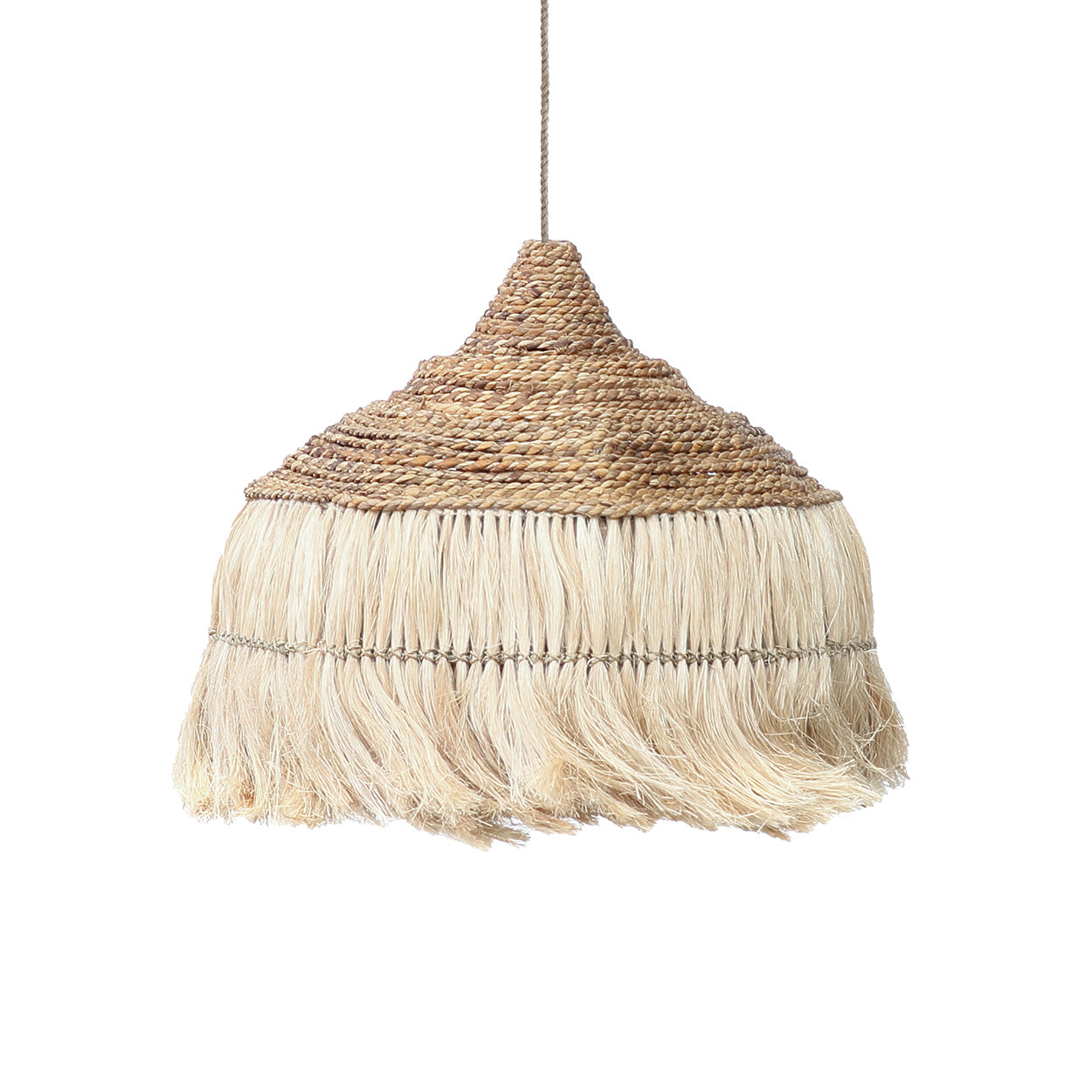 Suspension conique tressée abaca avec franges en raphia – Ø50 cm