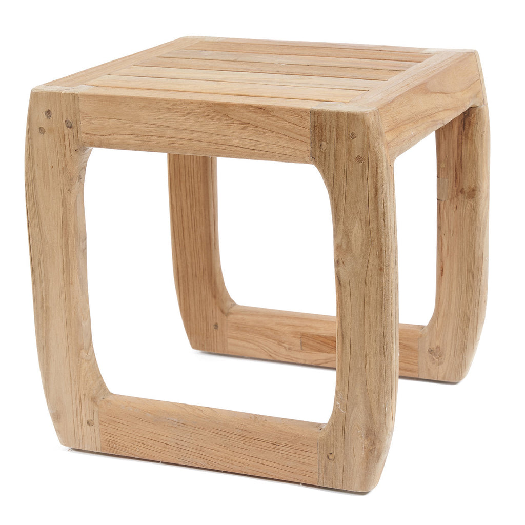 Tabouret d’extérieur en teck recyclé naturel forme rectangulaire – 38x38 cm