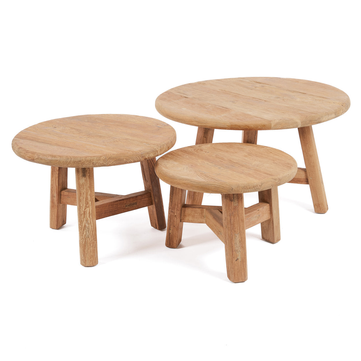 Table basse ronde en bois de teck recyclé naturel pour salon – Ø60 cm