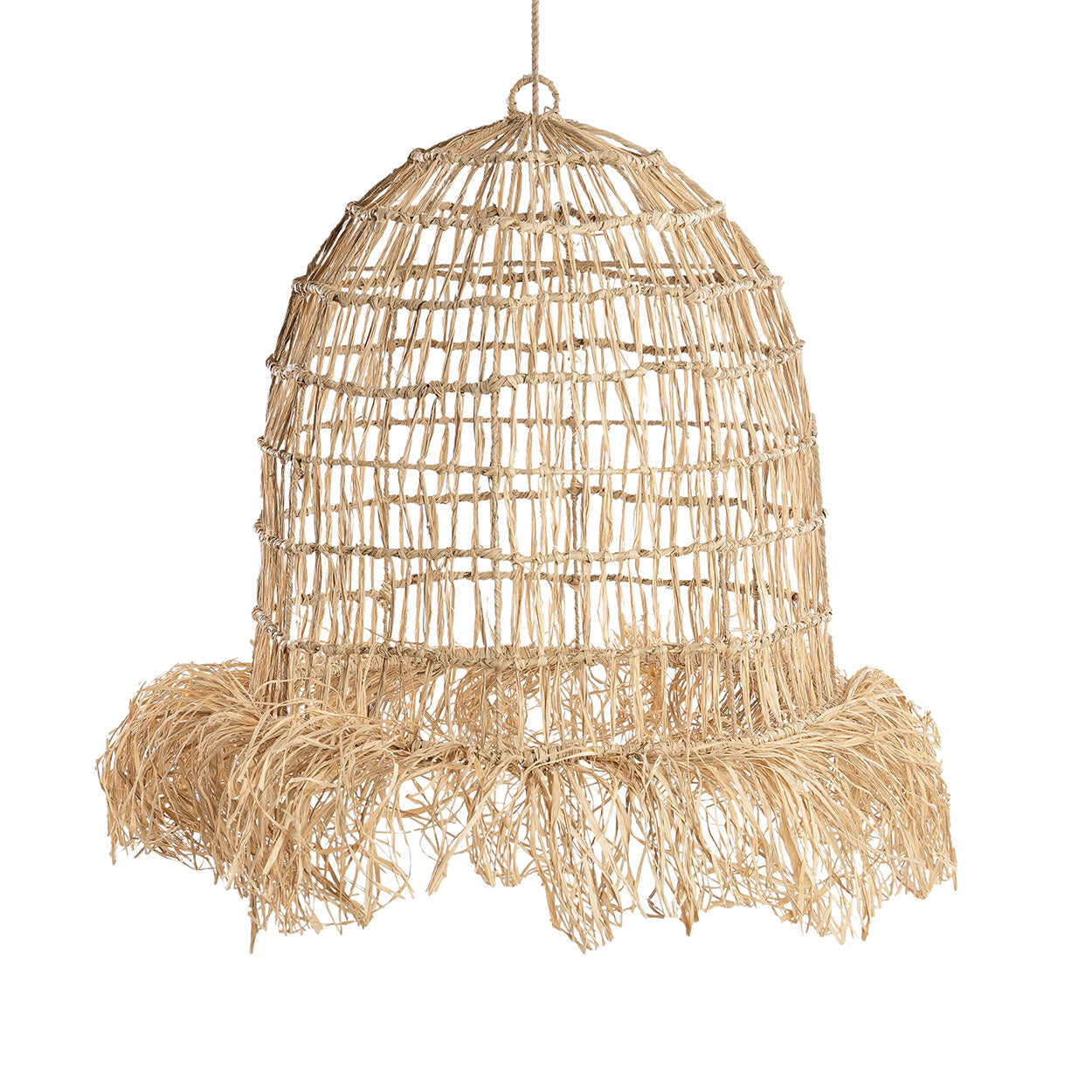 Suspension en herbe tressée forme cloche avec franges – Ø60 cm