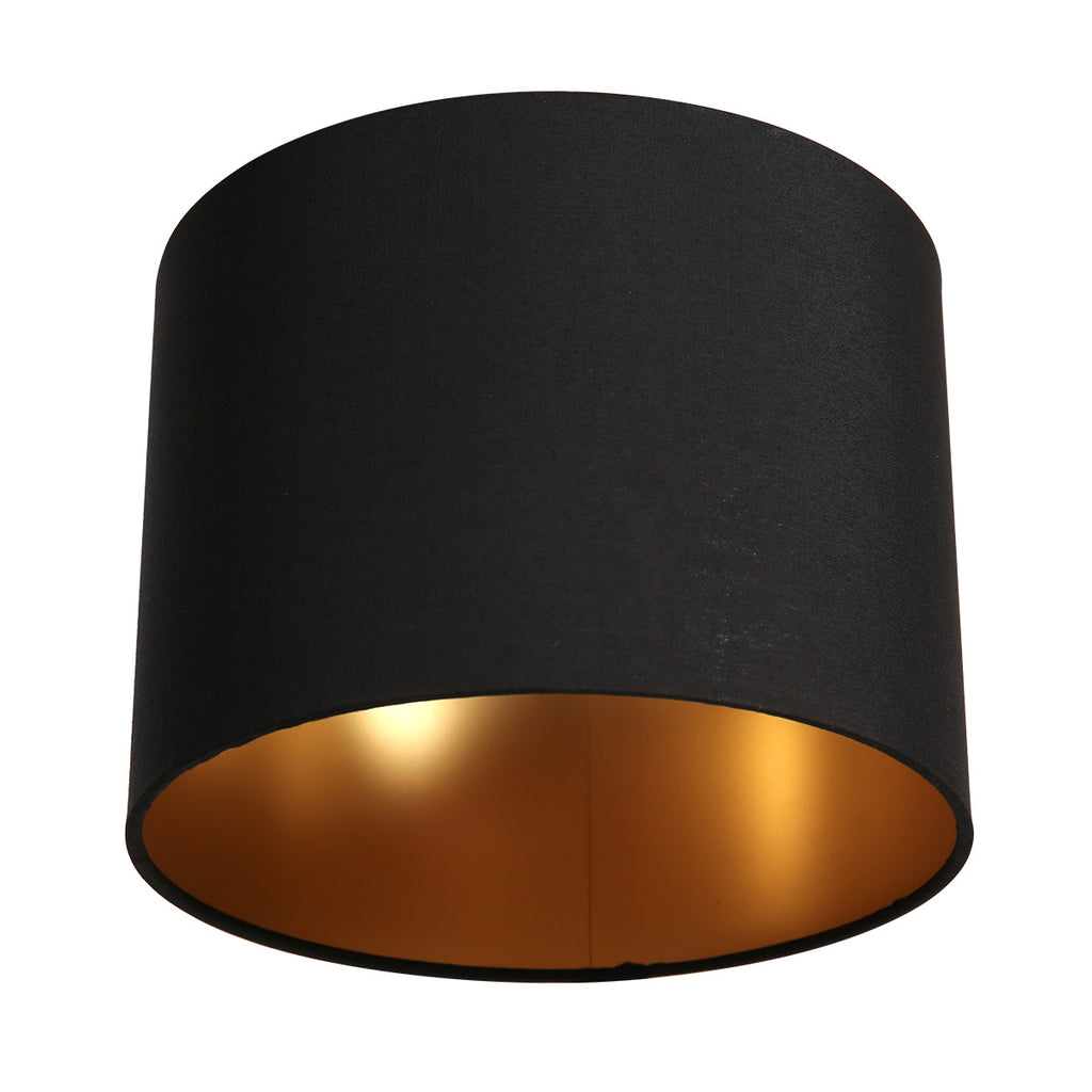 Abat-jour cylindrique en lin noir intérieur doré E27 – Ø20 cm