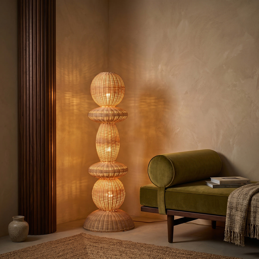 Lampadaire en rotin naturel pour salon – H140 cm