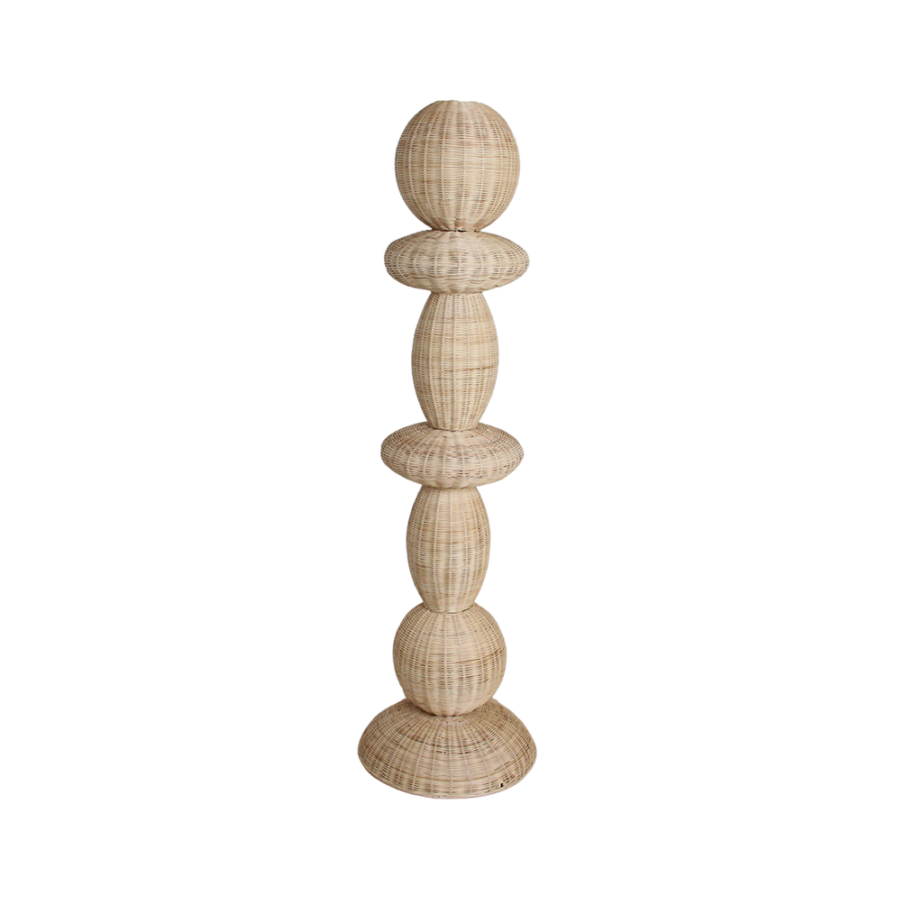 Lampadaire rotin sculpture totem beige pour salon – H175 cm