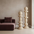 Lampadaire rotin sculpture totem beige pour salon – H175 cm