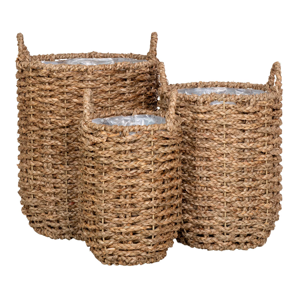 Panier rond en jonc de mer naturel - Lot de 3