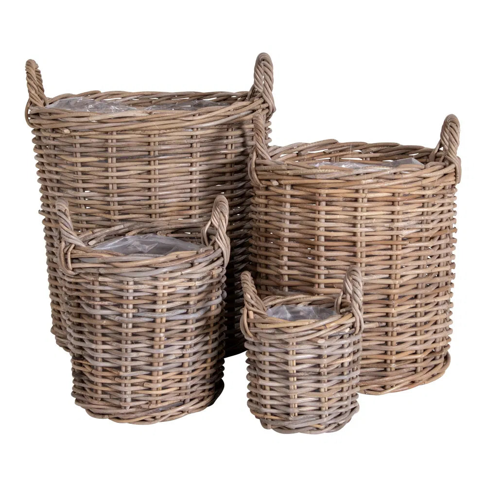 Paniers de rangement ronds en rotin tressé naturel avec anses – Set de 4