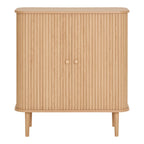 Petit buffet bas en bois naturel strié 2 portes coulissantes – 80x40 cm