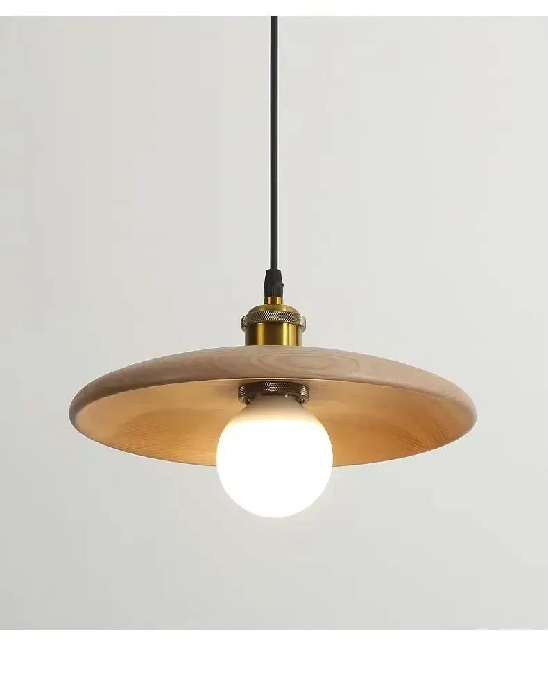 Suspension disque en bois clair et laiton