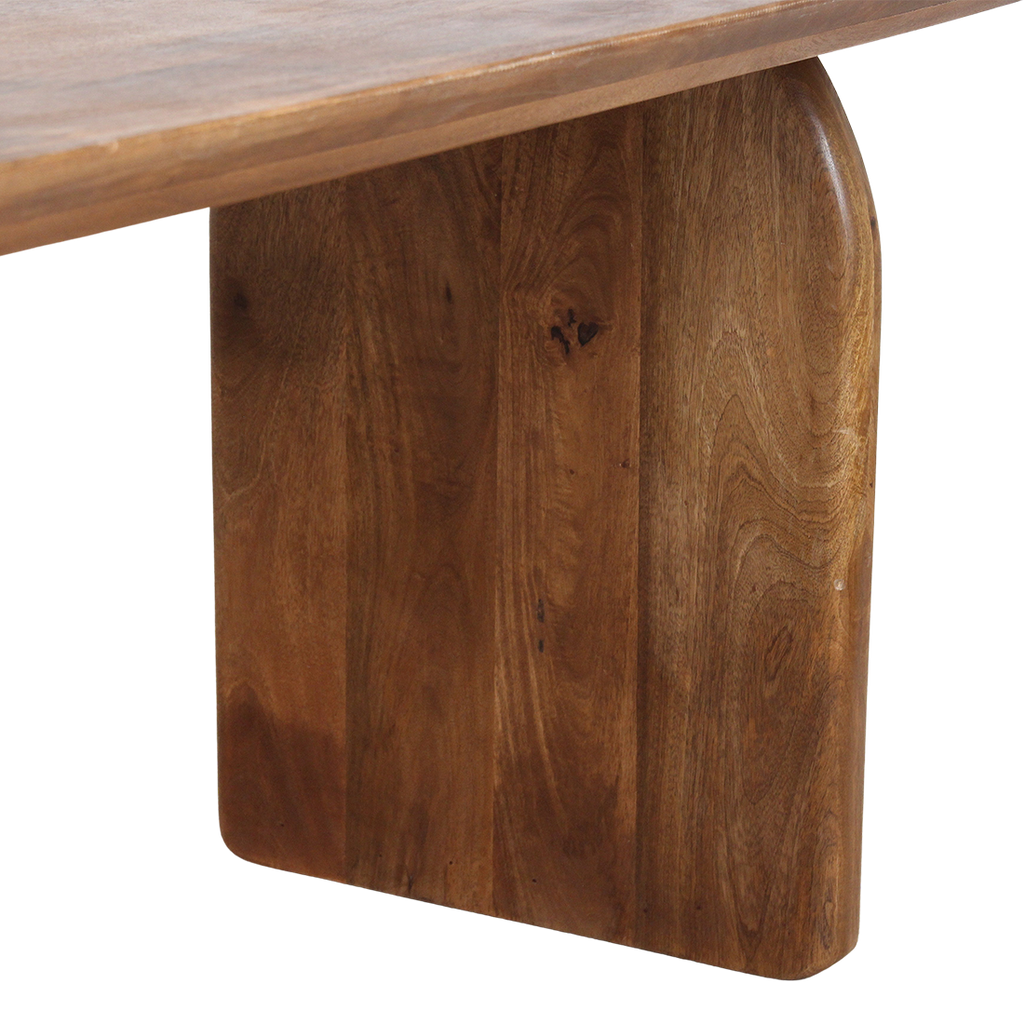 Table à manger bois massif brun piètement sculptural 180x90 cm