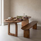 Table à manger bois massif brun piètement sculptural 180x90 cm