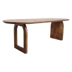 Table à manger bois mangue brun arrondi base mixte – 200x90 cm