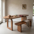 Table à manger bois mangue brun arrondi base mixte – 200x90 cm