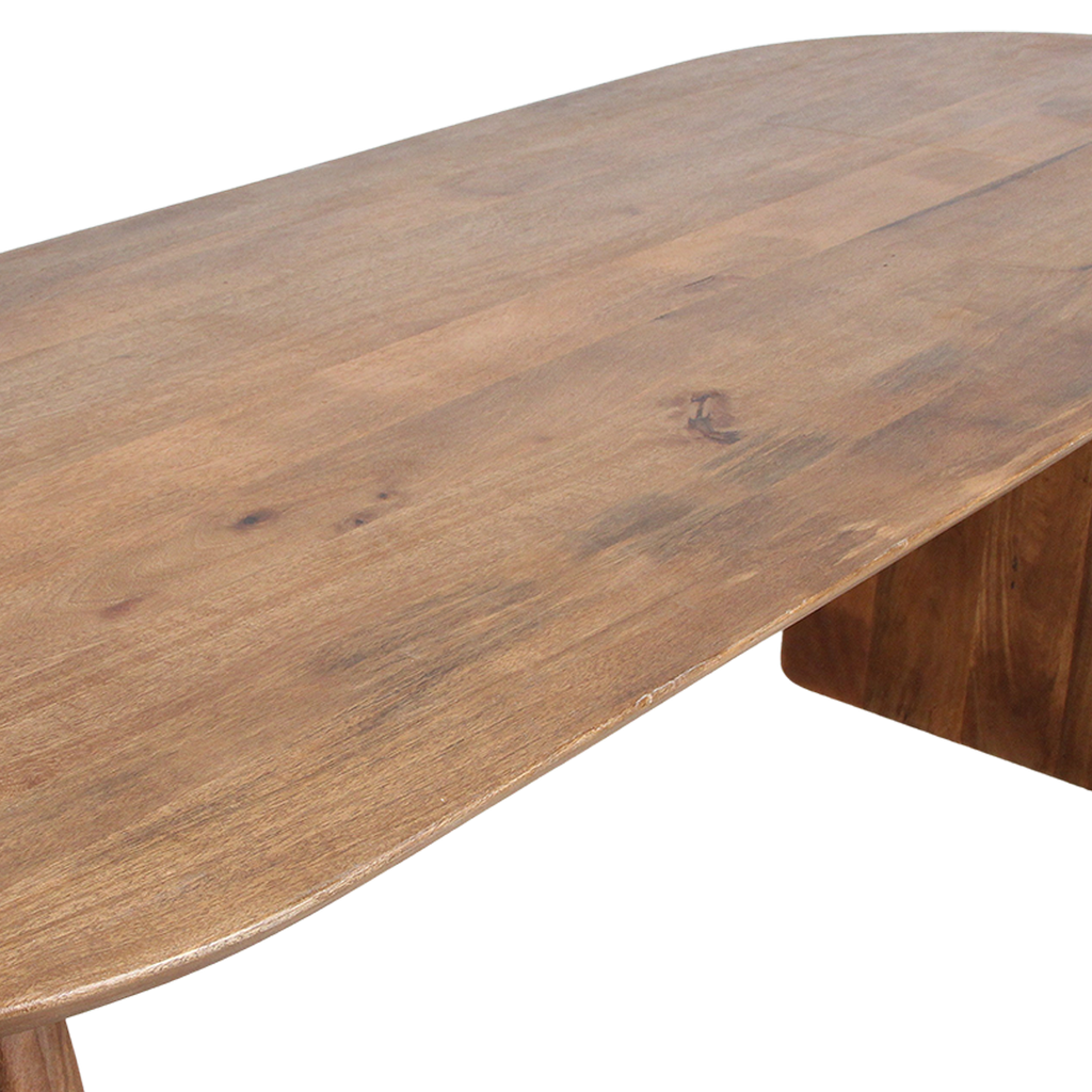 Table à manger bois mangue brun arrondi base mixte – 200x90 cm