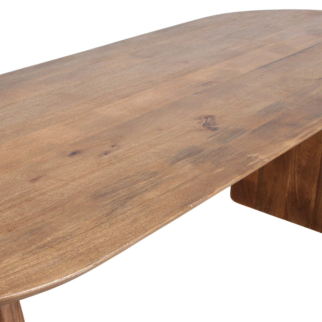 Table à manger bois mangue brun arrondi base mixte – 200x90 cm