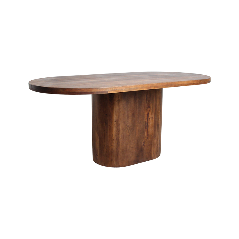 Table à manger ovale en bois de manguier brun pied central – 180x110 cm