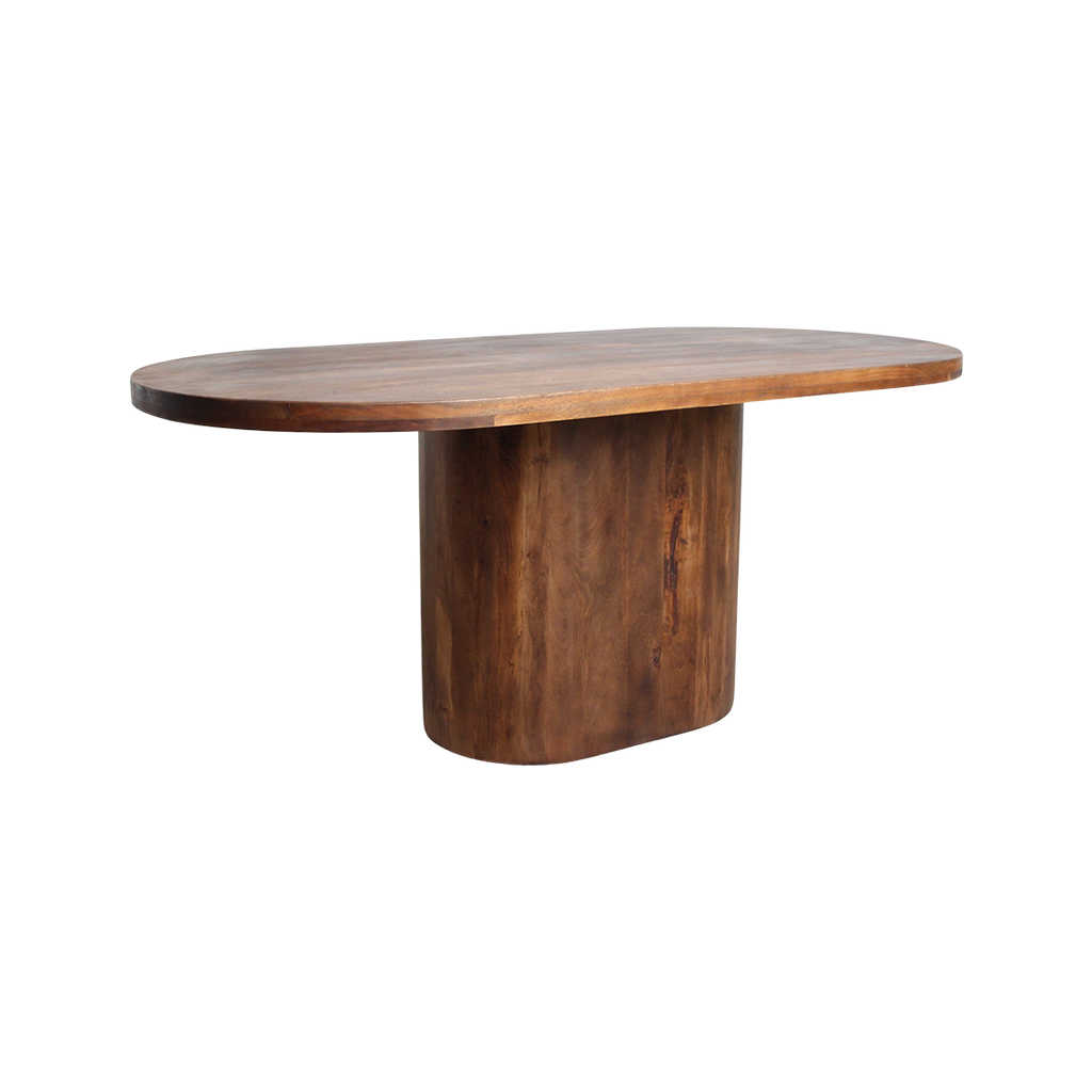 Table à manger ovale en bois de manguier brun pied central – 180x110 cm