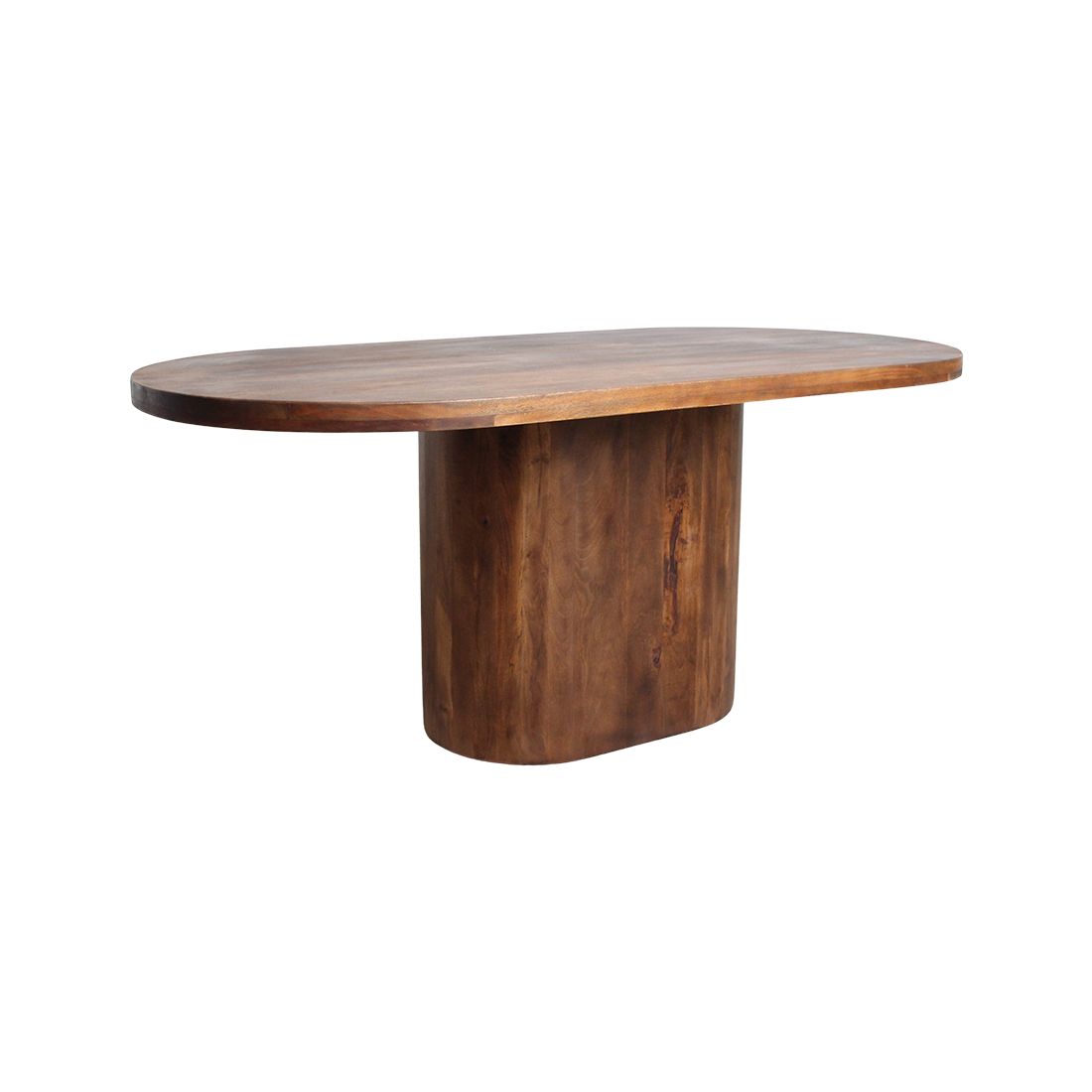 Table à manger ovale en bois de manguier brun avec pied central – 240x110 cm