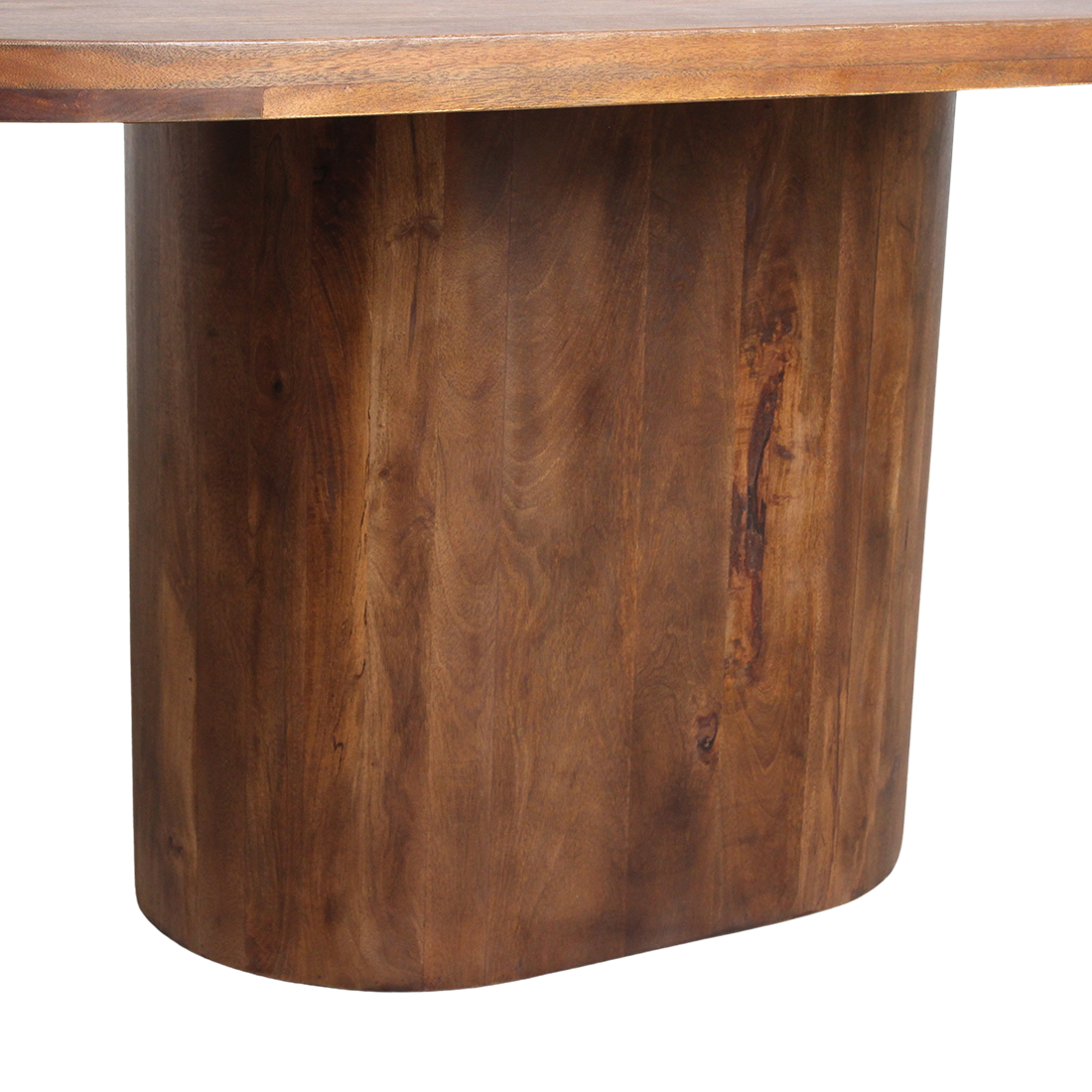 Table à manger ovale en bois de manguier brun avec pied central – 240x110 cm