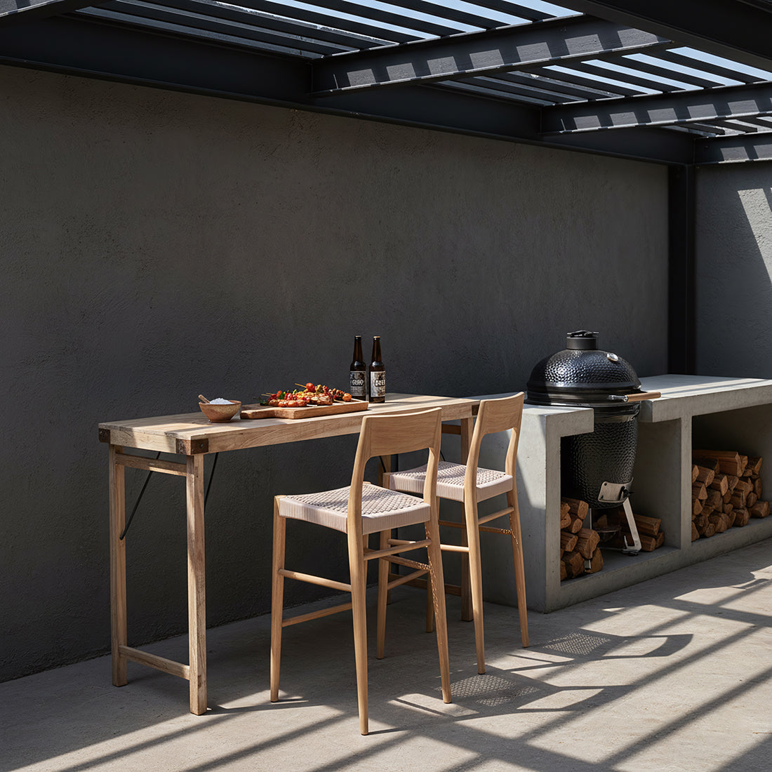 Table bar pliante bois recyclé beige intérieur/extérieur – 170x60 cm