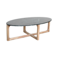Table basse ovale en marbre noir et bois naturel – 120x60 cm
