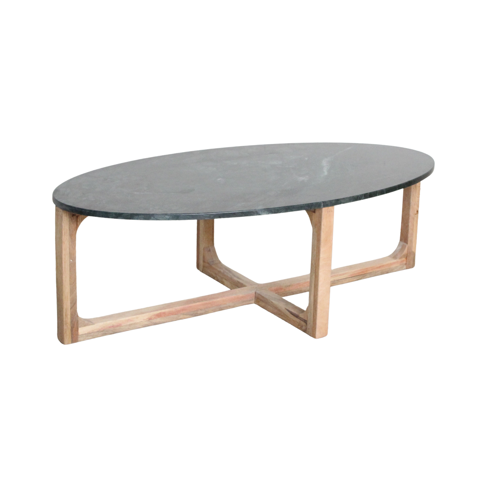 Table basse ovale en marbre noir et bois naturel – 120x60 cm