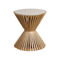 Guéridon rond en marbre clair base sablier en bois naturel – Ø46 cm