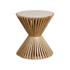 Guéridon rond en marbre clair base sablier en bois naturel – Ø46 cm