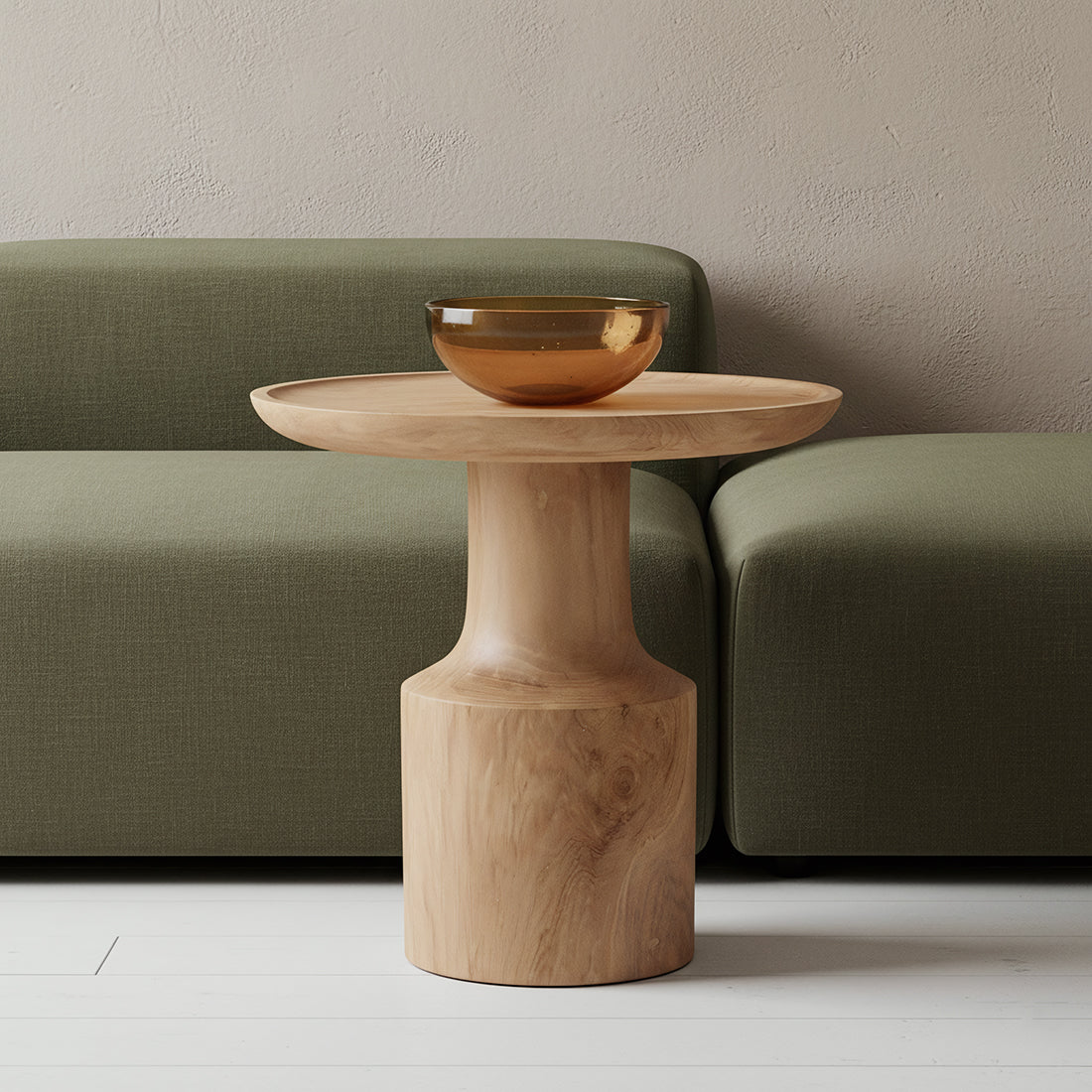 Table d'appoint ronde en teck naturel sculptural – 50x50 cm