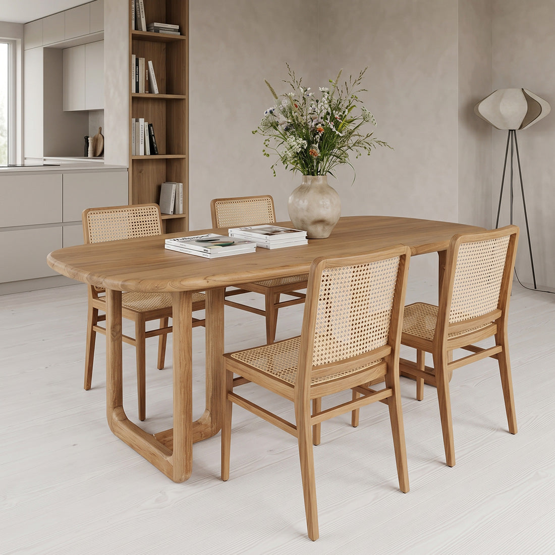 Table à manger en teck recyclé clair pieds arrondis – 200x100 cm