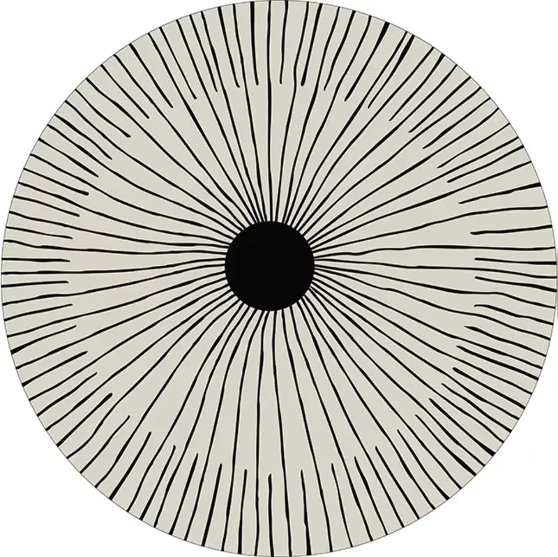 Tapis bohème noir blanc rond noir fond blanc