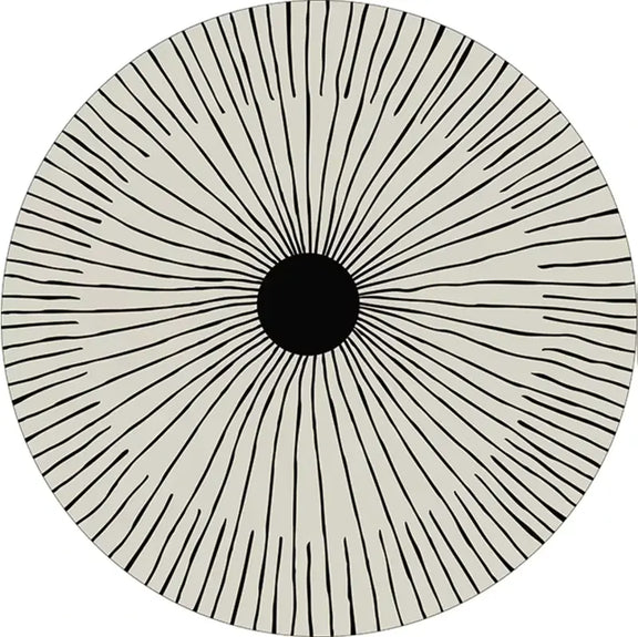 Tapis bohème noir blanc rond noir fond blanc