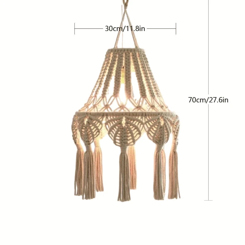 Dimensions d'un abat-jour bohème tissé en coton, hauteur 70 cm et diamètre 30 cm.