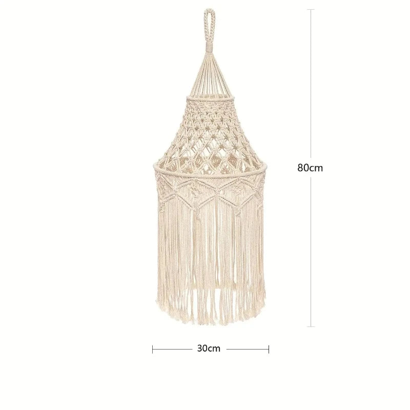 Suspension en macramé, abat-jour bohème tissé en coton, hauteur 80 cm.