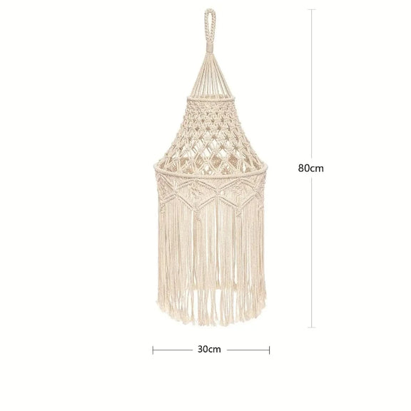 Suspension en macramé, abat-jour bohème tissé en coton, hauteur 80 cm.