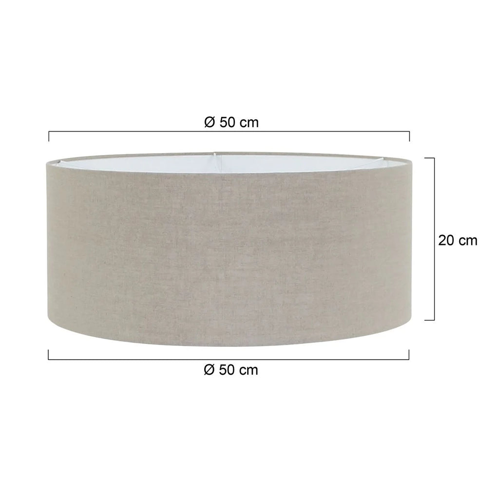 Abat-jour cylindrique en lin beige grisé avec dimensions pour lampe E27 Ø50 cm