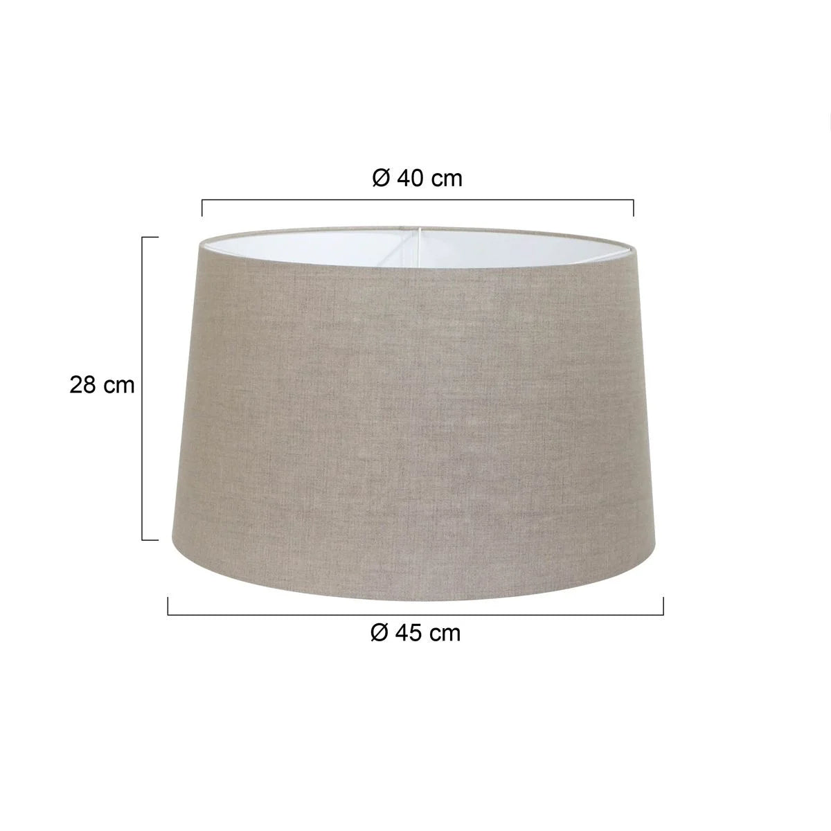 Abat-jour cylindrique en lin beige avec dimensions pour lampe ou lampadaire Ø45 cm