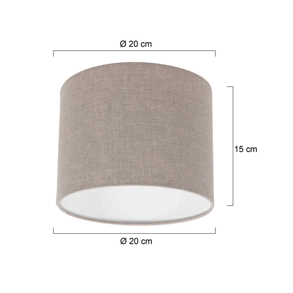 Abat-jour cylindrique en lin gris effet tissé avec dimensions pour lampe E27 Ø20 cm