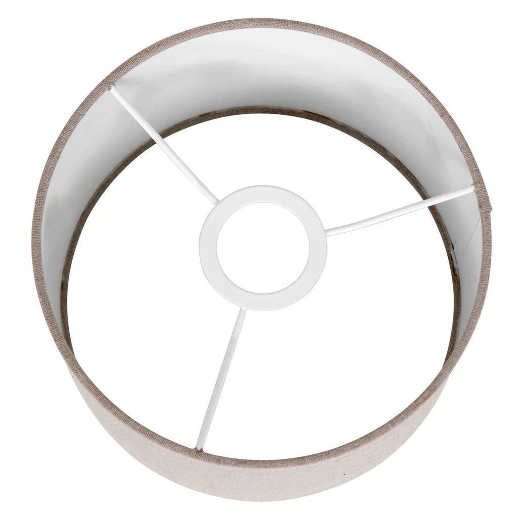 Abat-jour cylindrique en lin gris effet tissé avec cadre blanc pour lampe E27