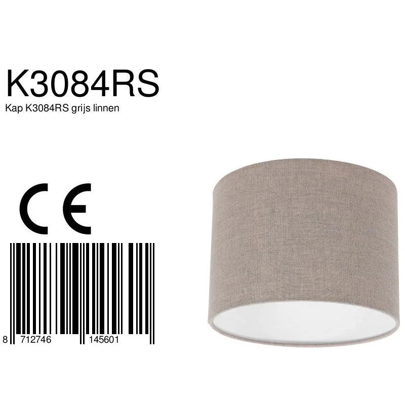 Abat-jour cylindrique en lin gris effet tissé pour lampe E27 Ø20 cm