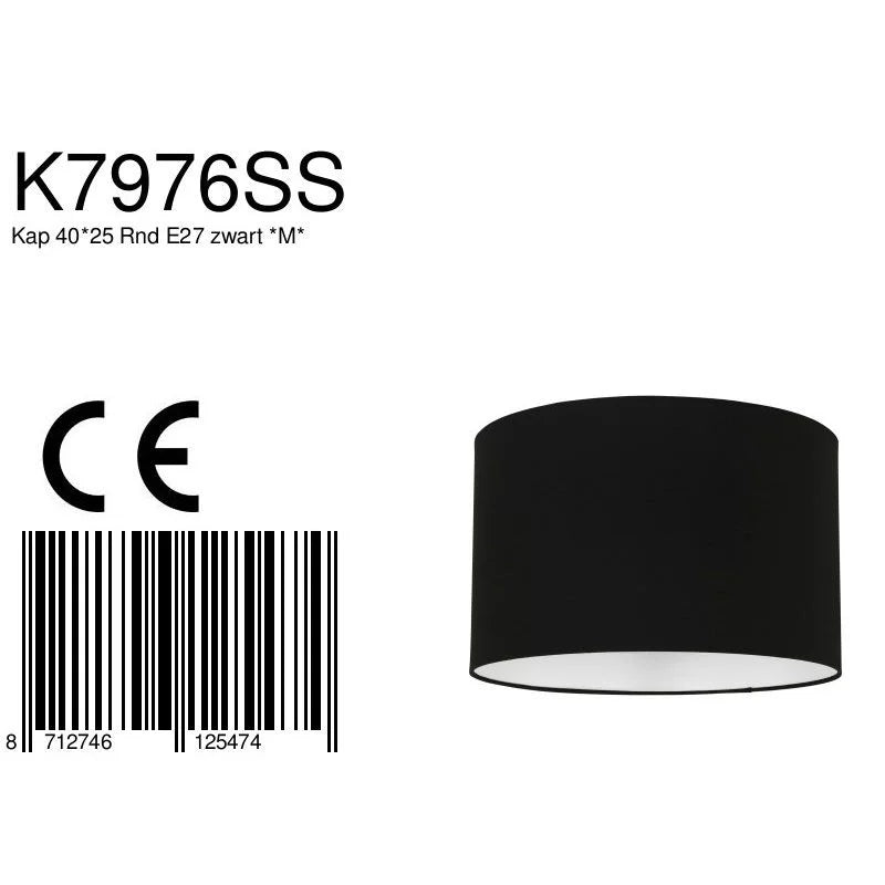 Abat-jour cylindrique en lin noir avec intérieur blanc, diamètre 40 cm