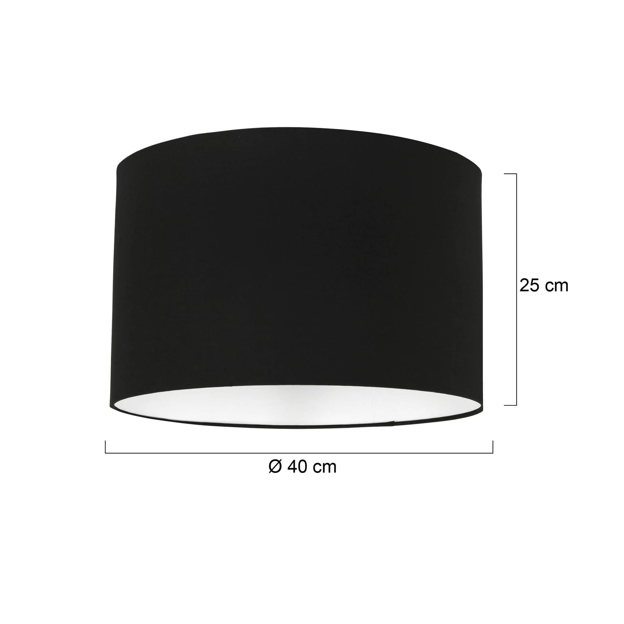Abat-jour cylindrique en lin noir avec intérieur blanc, diamètre 40 cm, hauteur 25 cm