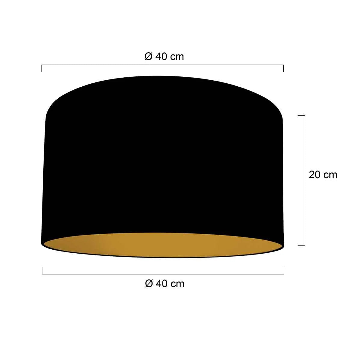 Abat-jour cylindrique en lin noir avec intérieur doré pour douille E27, Ø40 cm