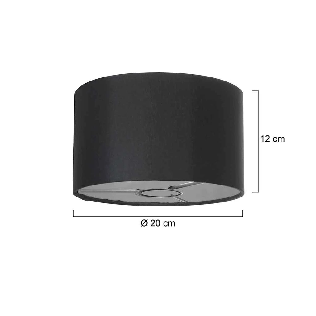 Abat-jour cylindrique en lin noir avec intérieur doré pour ampoule E27, diamètre 20 cm