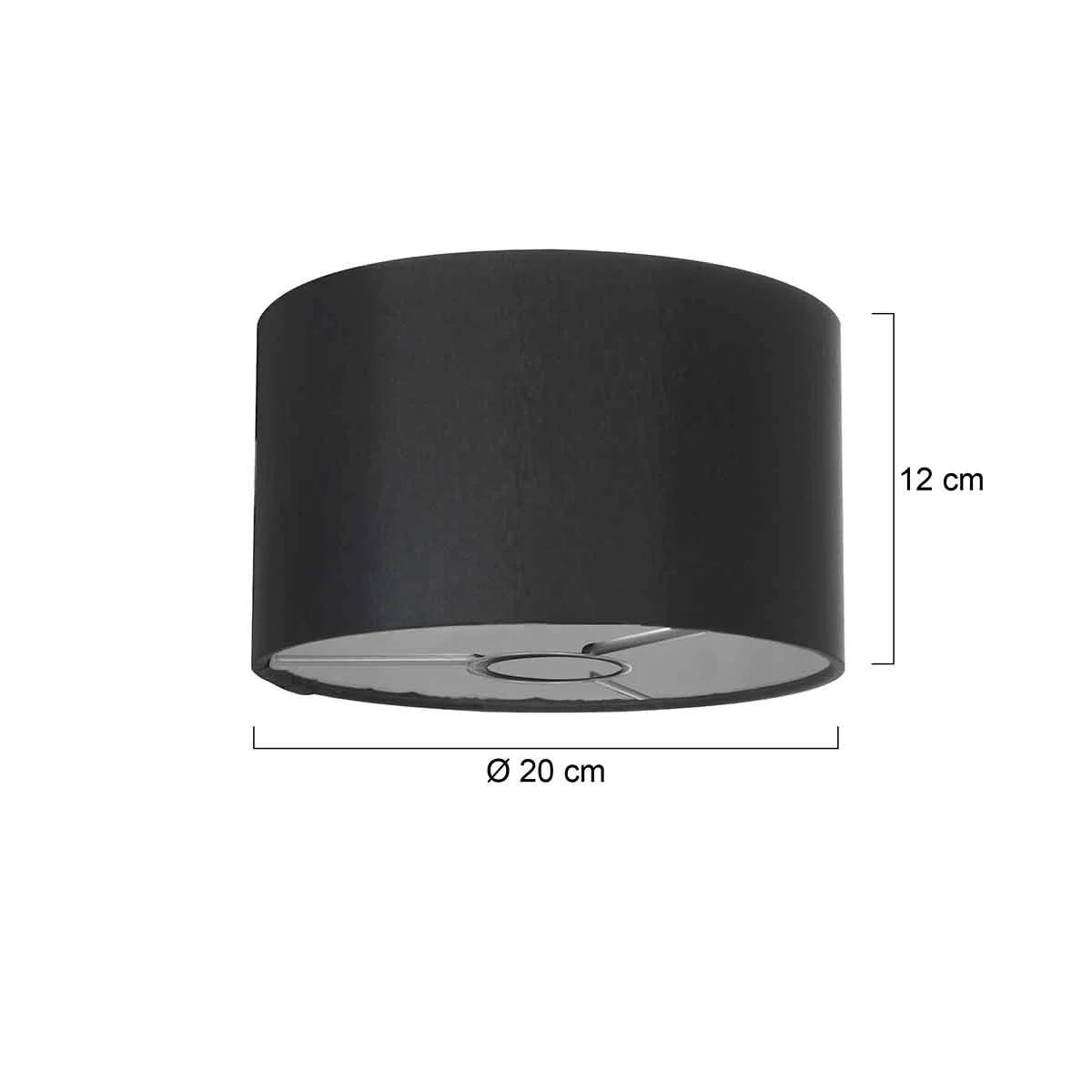 Abat-jour cylindrique en lin noir avec intérieur doré pour ampoule E27, diamètre 20 cm
