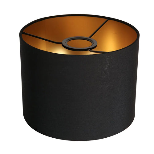 Abat-jour cylindrique en lin noir avec intérieur doré, compatible E27, diamètre 20 cm