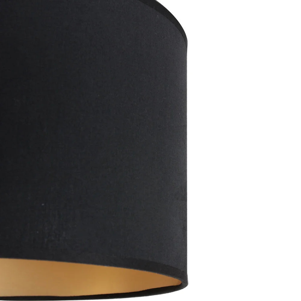 Abat-jour cylindrique en lin noir avec intérieur doré pour suspension Ø30 cm