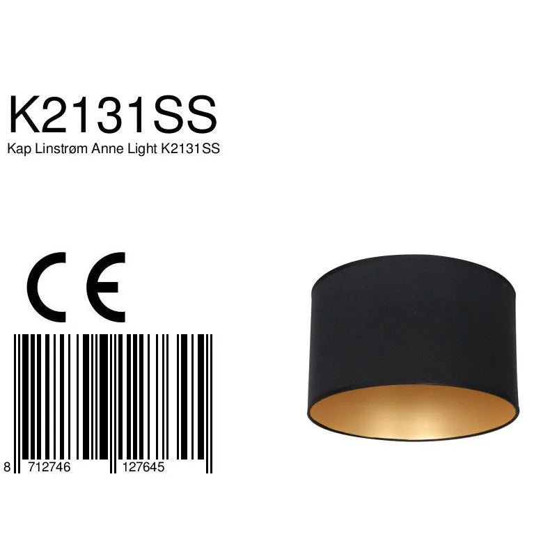 Abat-jour cylindrique en lin noir avec intérieur doré pour suspension Ø30 cm